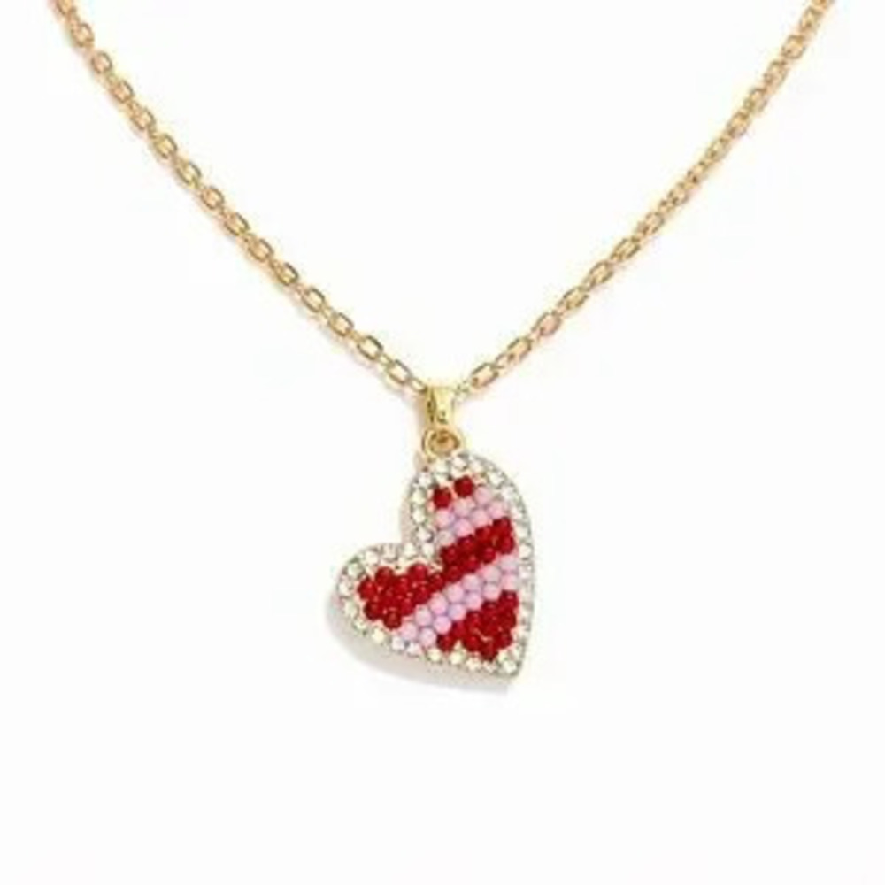 Gold Heart Pendant Necklace with Red and Pink Accents